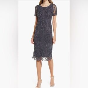 Pisarro Nights NWT Short Sleeve Beaded Midi Dress in Slate Size 6